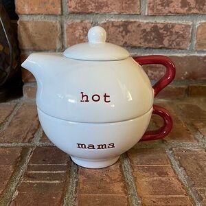 Pottery Barn Hot Mama Nesting Teapot & Teacup